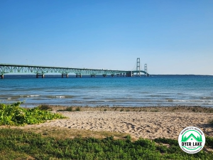 Mackinac Bridge from beach in Mackinaw City