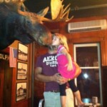 Kissing the moose at Sleders Tavern